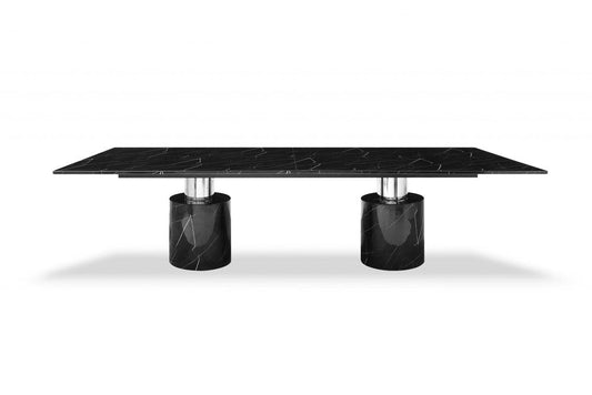 120" Black Marble Double Pedestal Base Dining Table HomeRoots