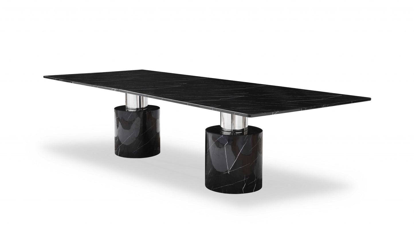 120" Black Marble Double Pedestal Base Dining Table