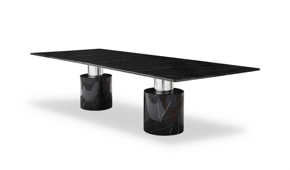 120" Black Marble Double Pedestal Base Dining Table HomeRoots