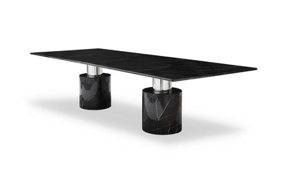 120" Black Marble Double Pedestal Base Dining Table HomeRoots