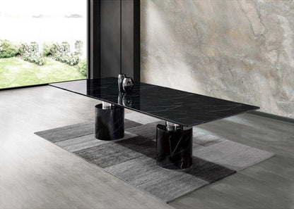 120" Black Marble Double Pedestal Base Dining Table HomeRoots