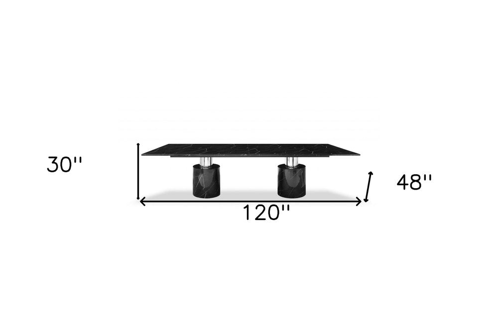 120" Black Marble Double Pedestal Base Dining Table HomeRoots