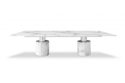 120" White Marble Double Pedestal Base Dining Table HomeRoots