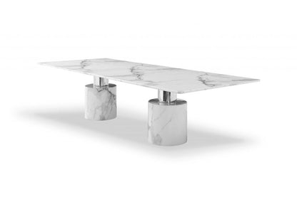 120" White Marble Double Pedestal Base Dining Table HomeRoots