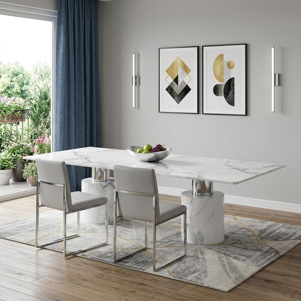 120" White Marble Double Pedestal Base Dining Table HomeRoots