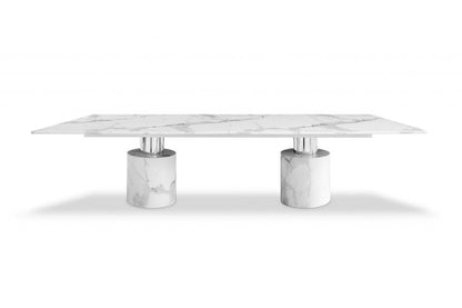 120" White Marble Double Pedestal Base Dining Table HomeRoots