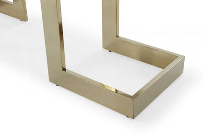 87" Clear And Gold Glass And Stainless Steel Double Pedestal Base Dining Table HomeRoots