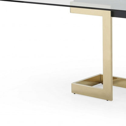 87" Clear And Gold Glass And Stainless Steel Double Pedestal Base Dining Table HomeRoots