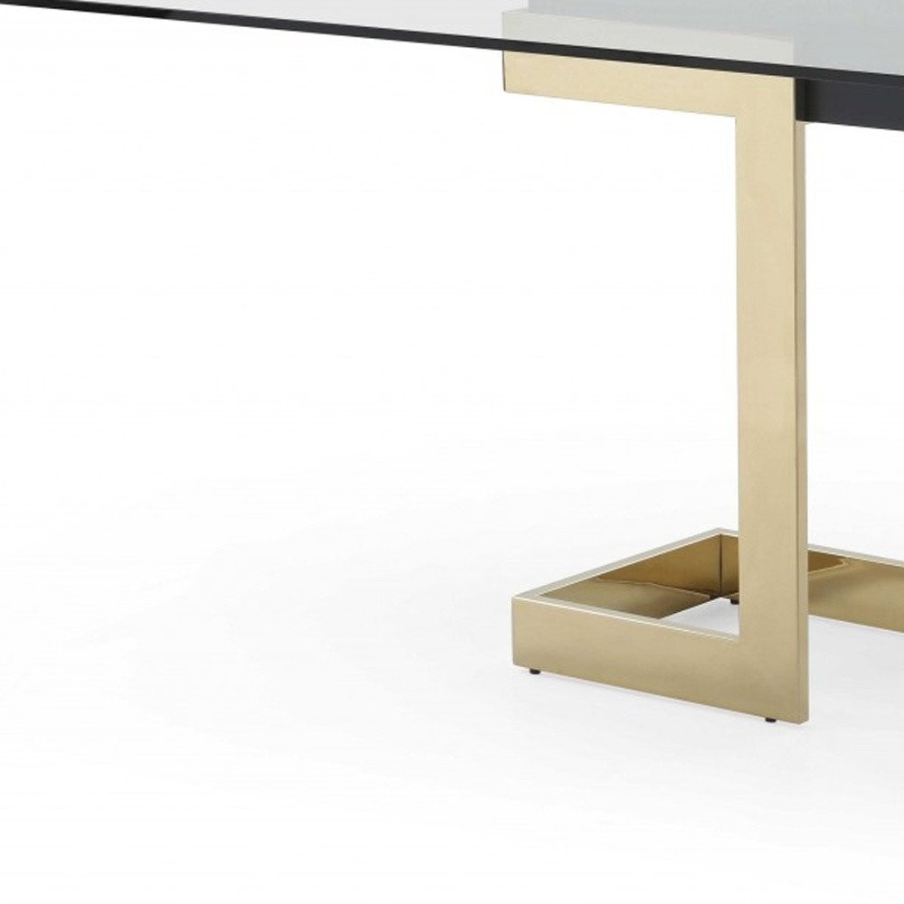87" Clear And Gold Glass And Stainless Steel Double Pedestal Base Dining Table HomeRoots