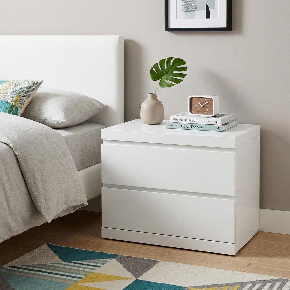 20" White Wood Two Drawer Nightstand HomeRoots