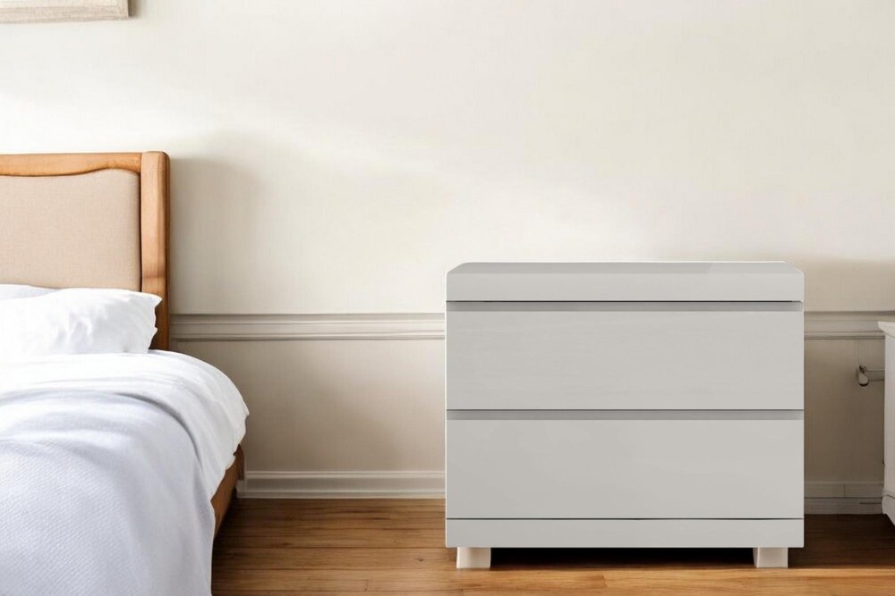Modern Gray Woodgrain Finish 2 Drawer Nightstand — view 6