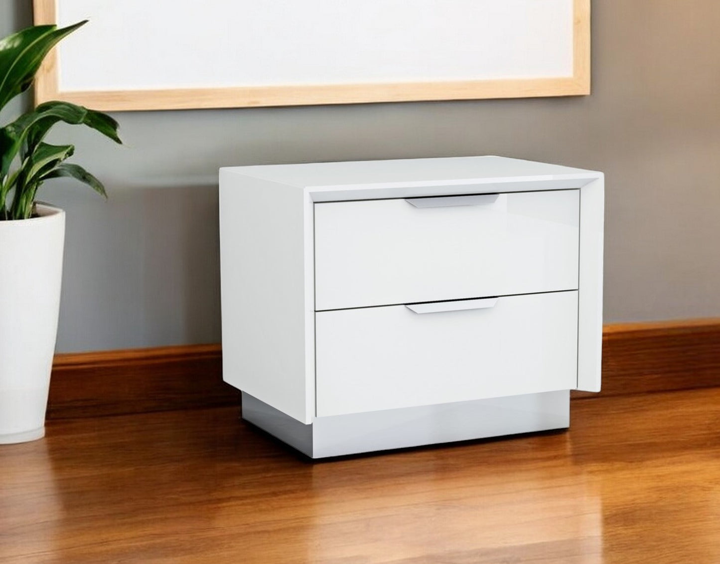 21" White Two Drawers Nightstand