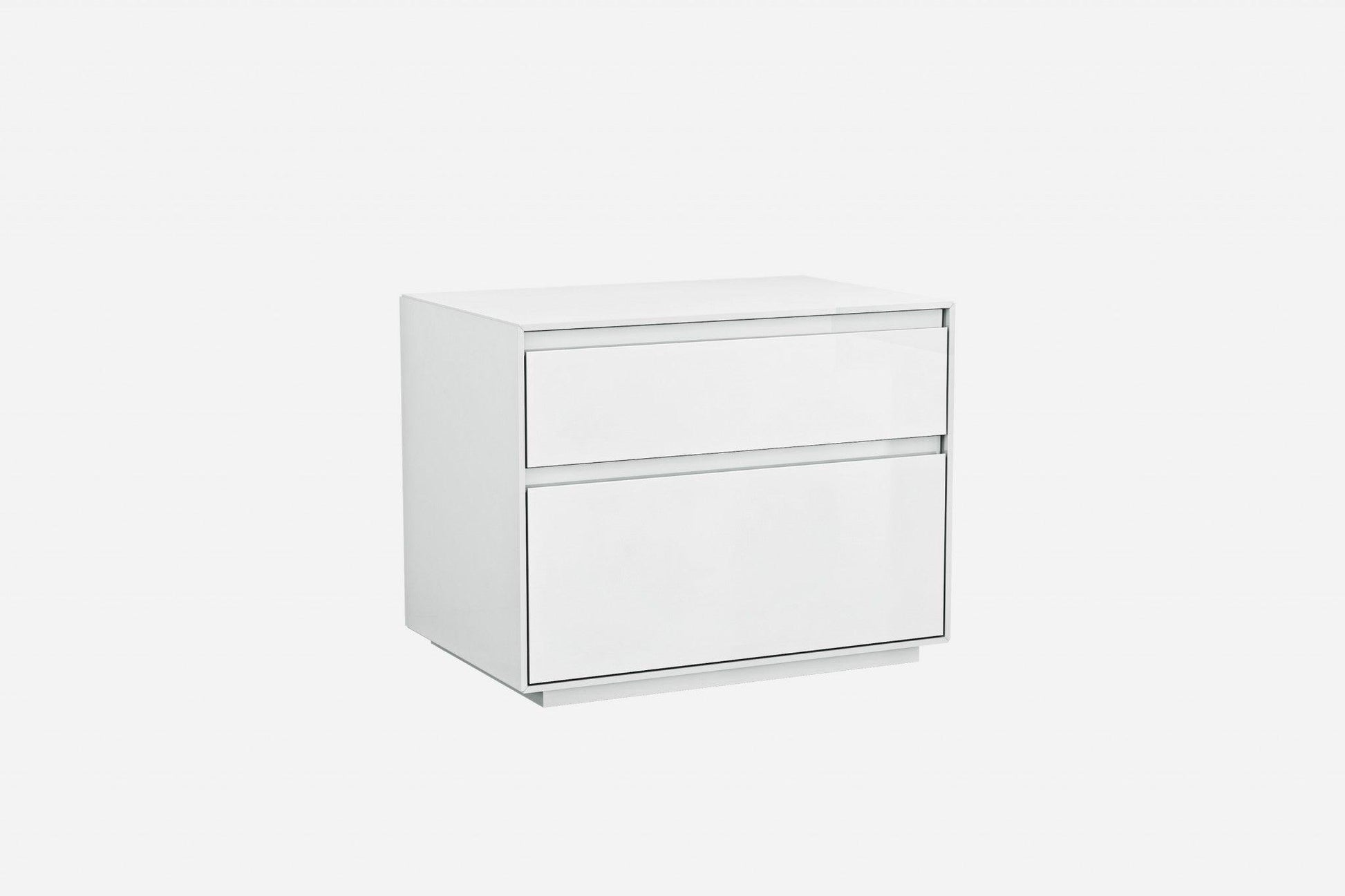 Simplistic White Gloss 2 Drawer Nightstand - FurniFindUSA