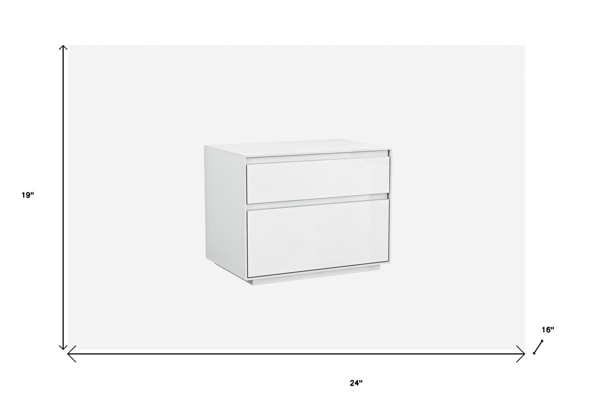 Simplistic White Gloss 2 Drawer Nightstand - FurniFindUSA