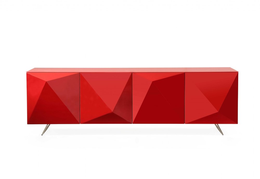 94" Red and Silver Stainless Steel and Metal Console Table HomeRoots