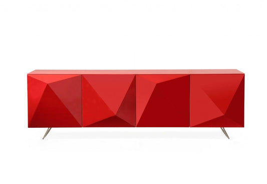 94" Red and Silver Stainless Steel and Metal Console Table HomeRoots