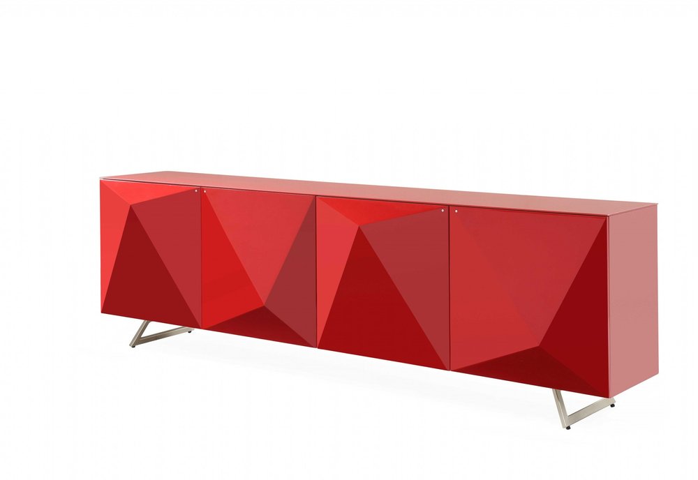 94" Red and Silver Stainless Steel and Metal Console Table HomeRoots