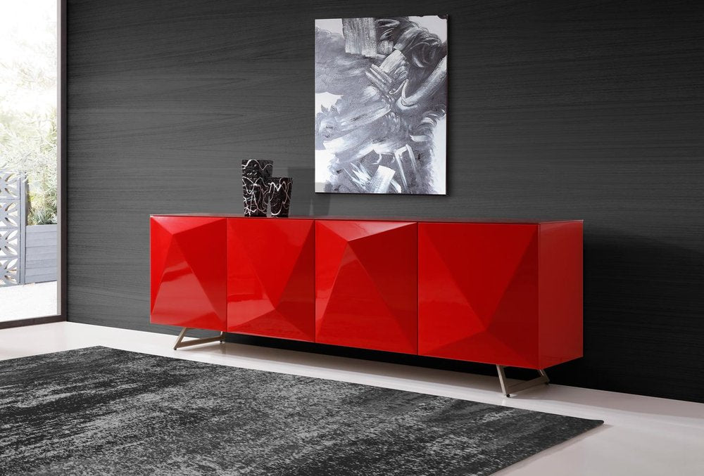 94" Red and Silver Stainless Steel and Metal Console Table HomeRoots