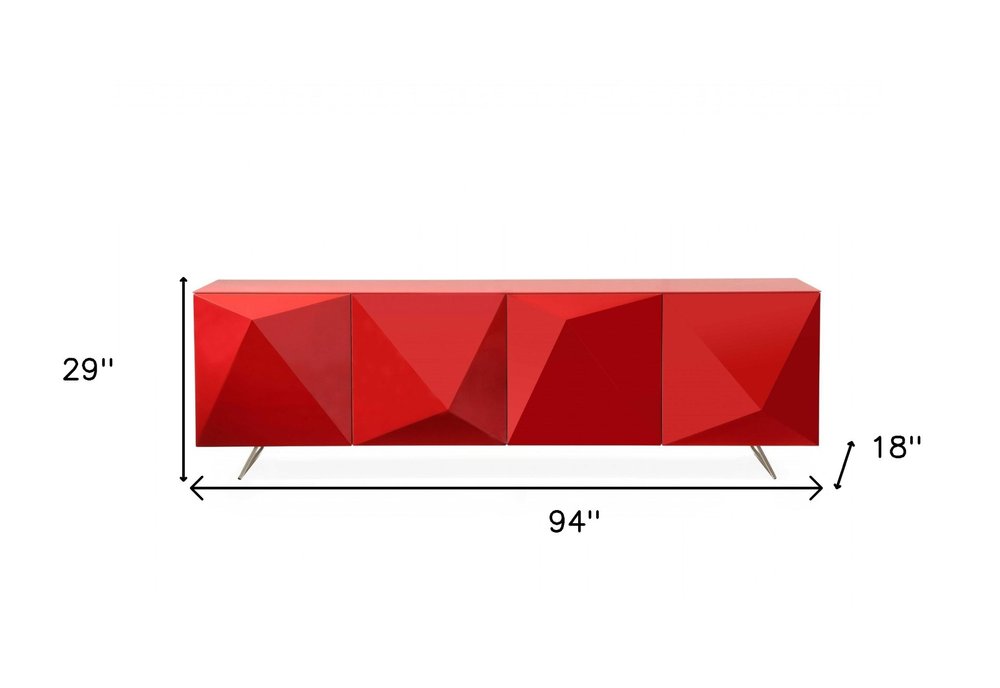94" Red and Silver Stainless Steel and Metal Console Table HomeRoots