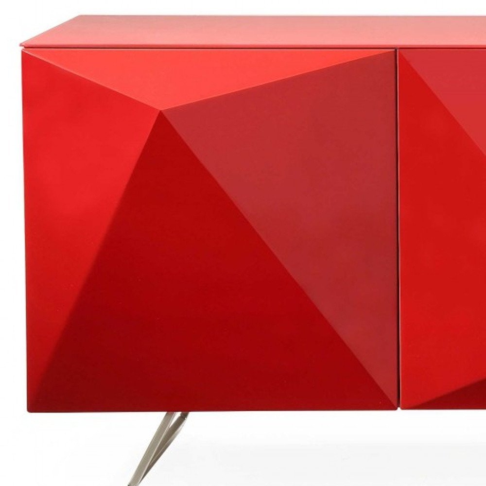 94" Red and Silver Stainless Steel and Metal Console Table HomeRoots