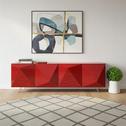 94" Red and Silver Stainless Steel and Metal Console Table HomeRoots