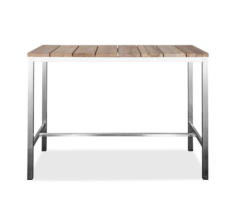 55" Wood Brown And Silver Solid Wood And Stainless Steel Dining Table HomeRoots