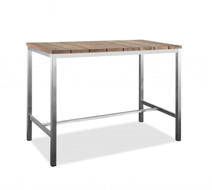 55" Wood Brown And Silver Solid Wood And Stainless Steel Dining Table HomeRoots