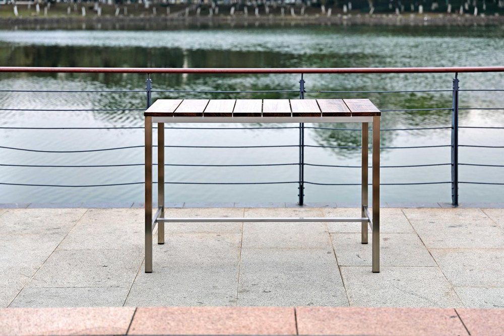 55" Wood Brown And Silver Solid Wood And Stainless Steel Dining Table HomeRoots