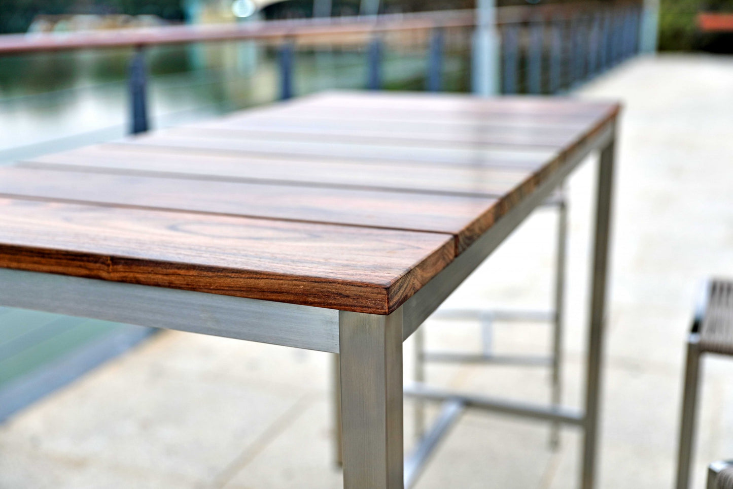 55" Wood Brown And Silver Solid Wood And Stainless Steel Dining Table