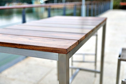 55" Wood Brown And Silver Solid Wood And Stainless Steel Dining Table HomeRoots