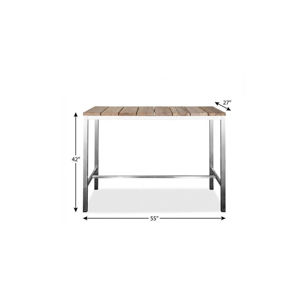 55" Wood Brown And Silver Solid Wood And Stainless Steel Dining Table HomeRoots
