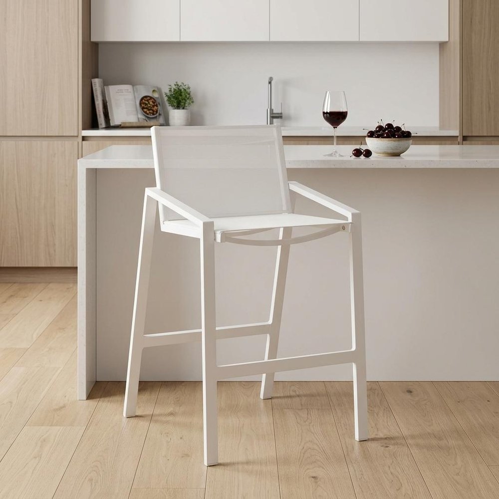 28" White Iron and Stainless Steel Counter Height Bar Chair HomeRoots