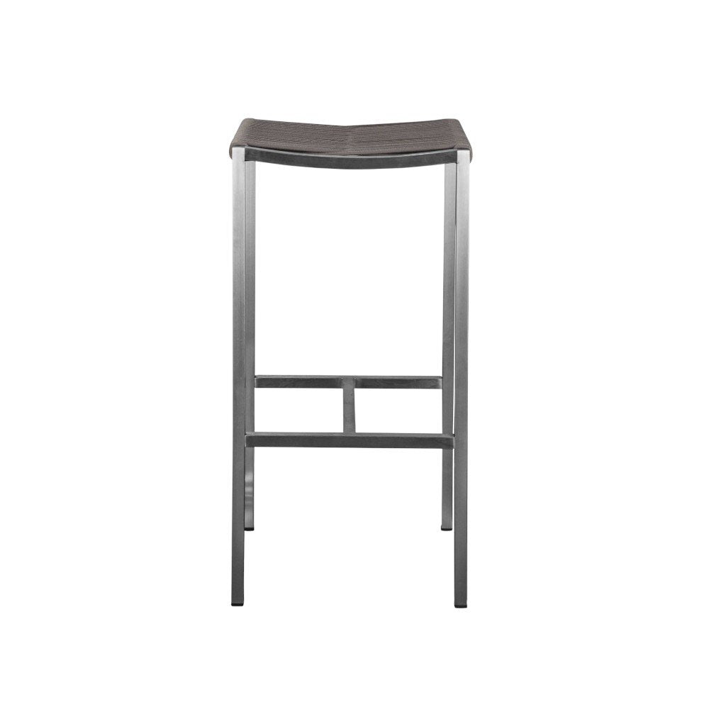 Set of Four 28" Brown and Silver Iron and Steel Backless Counter Height Bar Chairs HomeRoots