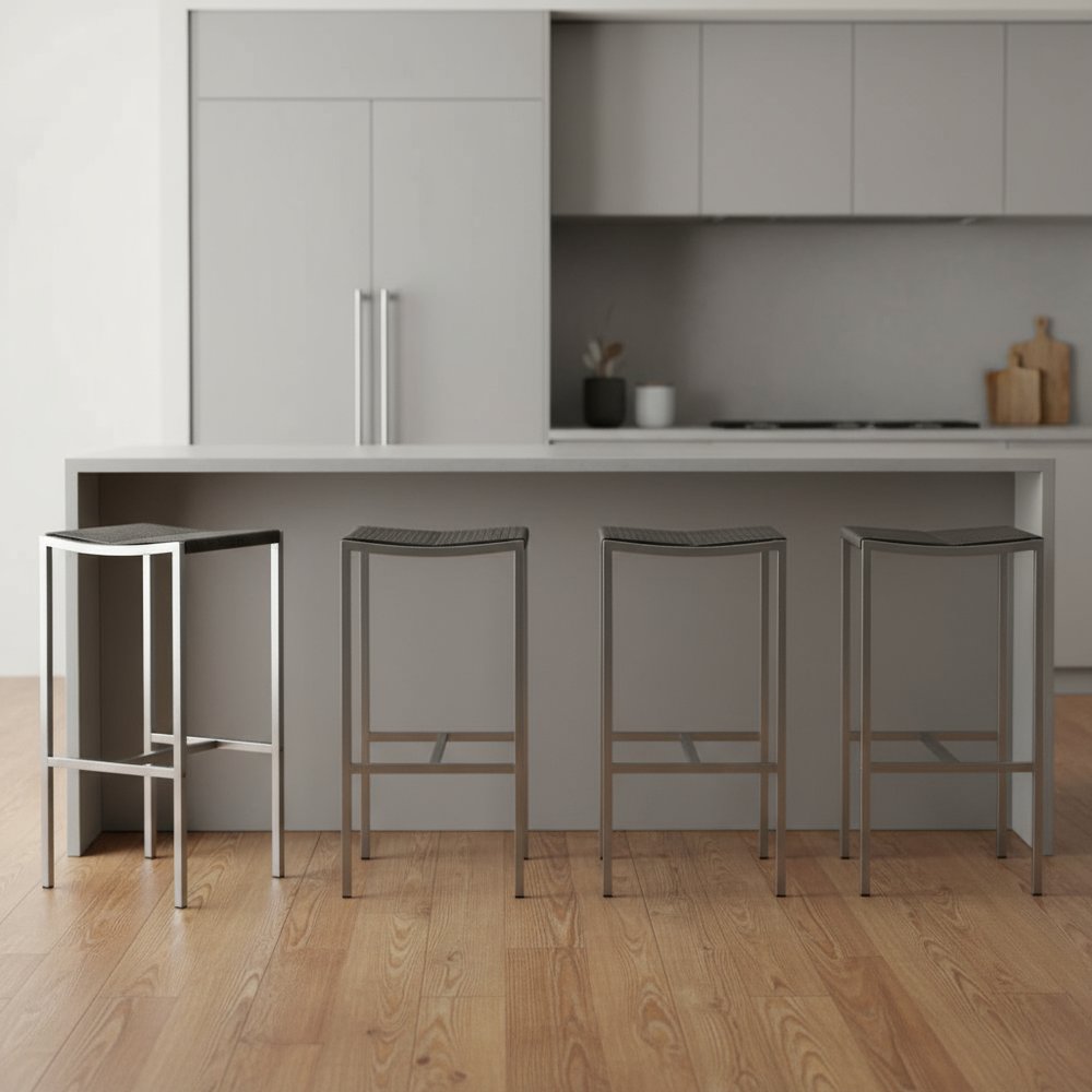 Set of Four 28" Brown and Silver Iron and Steel Backless Counter Height Bar Chairs HomeRoots