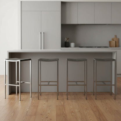 Set of Four 28" Brown and Silver Iron and Steel Backless Counter Height Bar Chairs HomeRoots