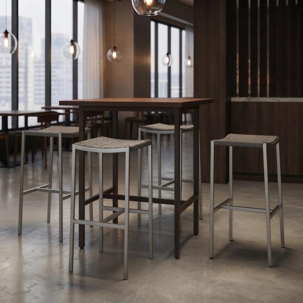 Set of Four 28" Brown And Silver Iron And Steel Backless Counter Height Bar Chairs — view 14