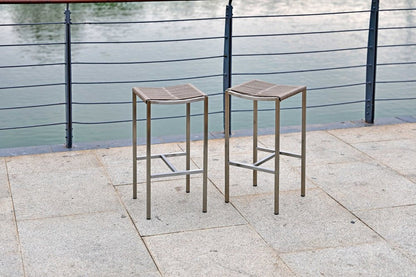 Set of Four 28" Brown and Silver Iron and Steel Backless Counter Height Bar Chairs HomeRoots