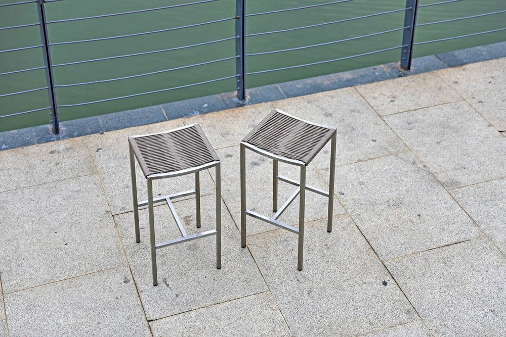 Set of Four 28" Brown and Silver Iron and Steel Backless Counter Height Bar Chairs HomeRoots