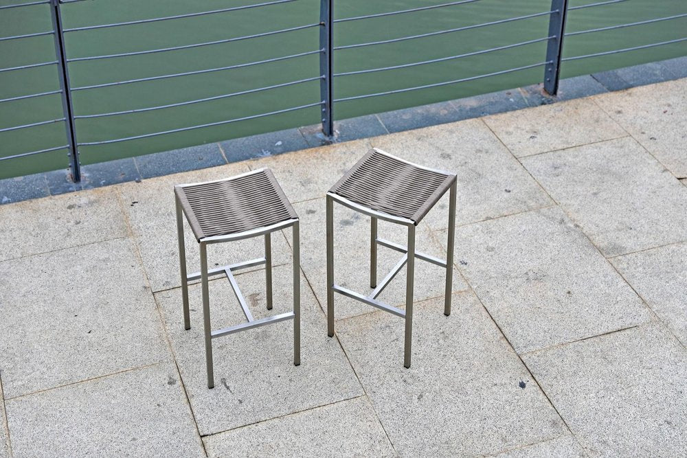 Set of Four 28" Brown and Silver Iron and Steel Backless Counter Height Bar Chairs HomeRoots