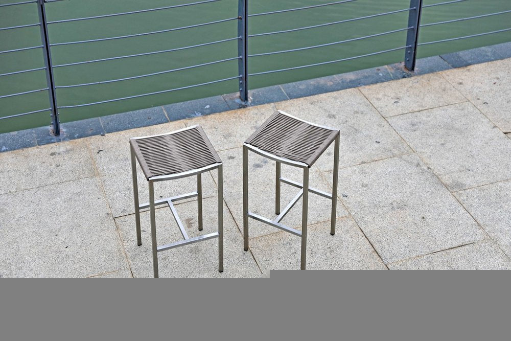 Set of Four 28" Brown and Silver Iron and Steel Backless Counter Height Bar Chairs HomeRoots