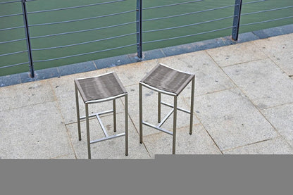 Set of Four 28" Brown and Silver Iron and Steel Backless Counter Height Bar Chairs HomeRoots