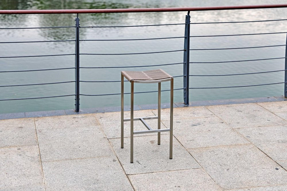 Set of Four 28" Brown And Silver Iron And Steel Backless Counter Height Bar Chairs — view 5