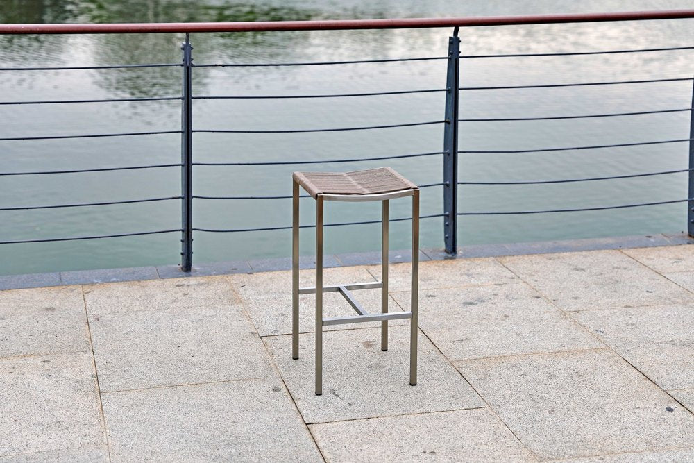 Set of Four 28" Brown and Silver Iron and Steel Backless Counter Height Bar Chairs HomeRoots