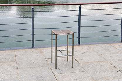Set of Four 28" Brown and Silver Iron and Steel Backless Counter Height Bar Chairs HomeRoots