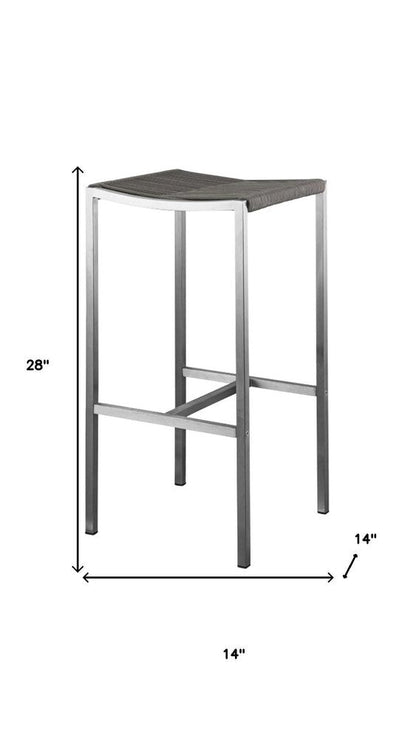 Set of Four 28" Brown And Silver Iron And Steel Backless Counter Height Bar Chairs