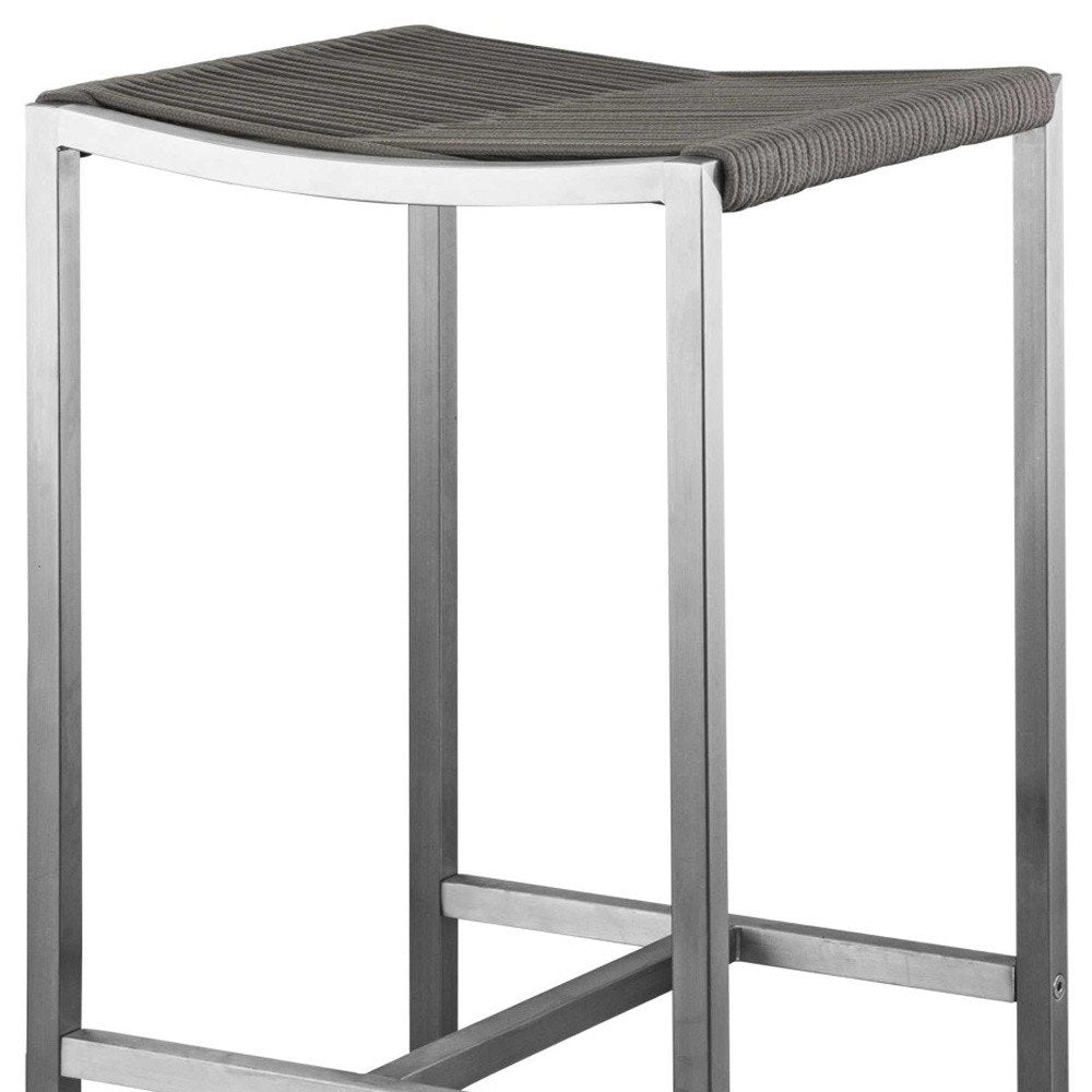 Set of Four 28" Brown and Silver Iron and Steel Backless Counter Height Bar Chairs HomeRoots
