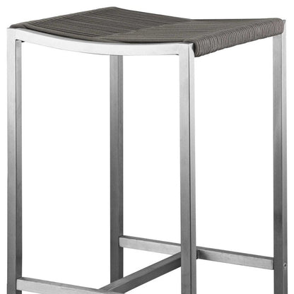 Set of Four 28" Brown and Silver Iron and Steel Backless Counter Height Bar Chairs HomeRoots