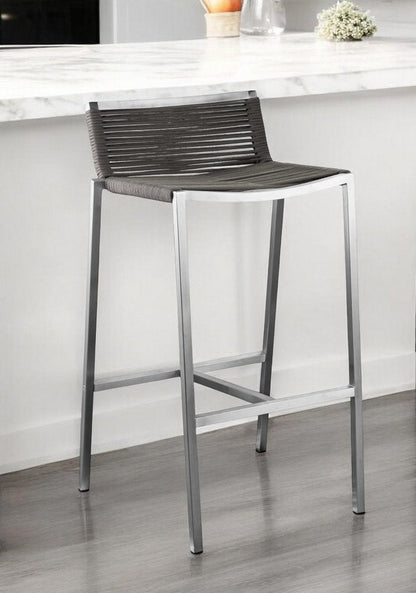 28" Brown And Silver Stainless Steel Low Back Bar Height Bar Chair HomeRoots