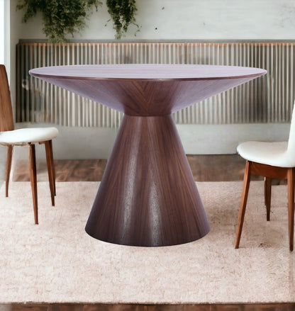 47" Brown Wood Pedestal Base Round Top Dining Table