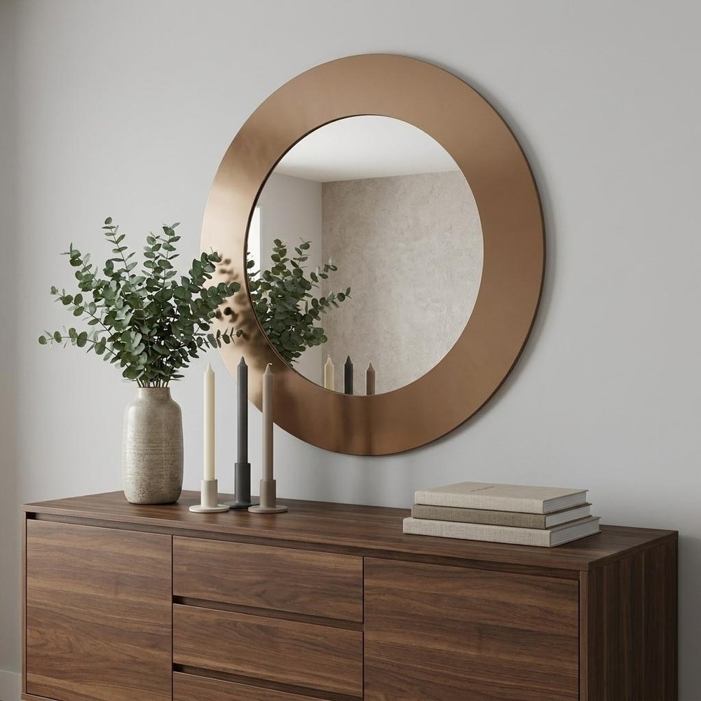 47" Gold Round Wood Framed Accent Mirror HomeRoots